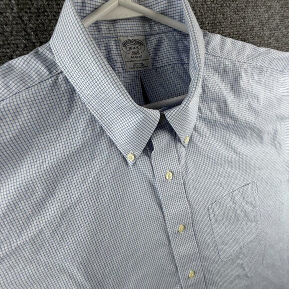 Brooks Brothers Button-Down Cotton 18 4/5 Regent Check Blue Non-Iron Shirt Men - Picture 4 of 14
